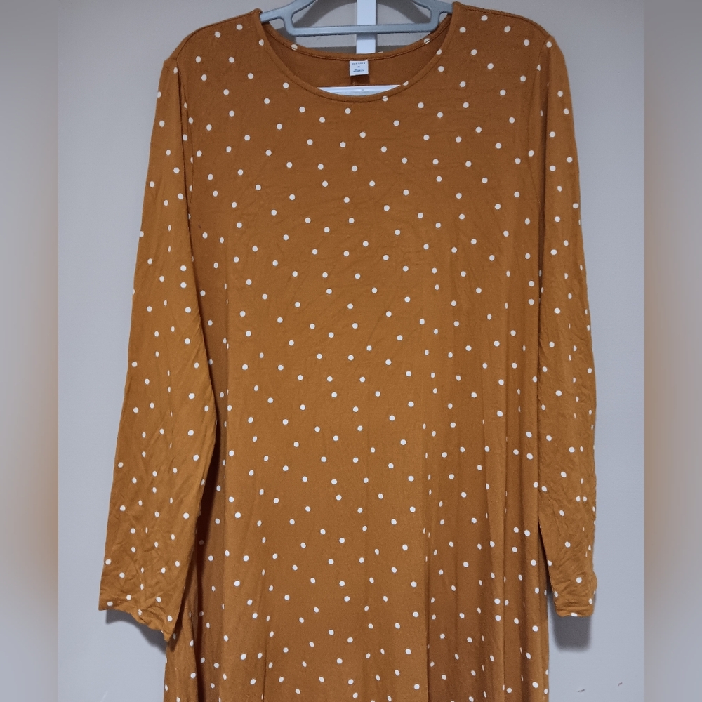 Old Navy (Size XL) Mustard Yellow & White Polka Dot Long Sleeve Shirt Dress - Picture 2 of 12